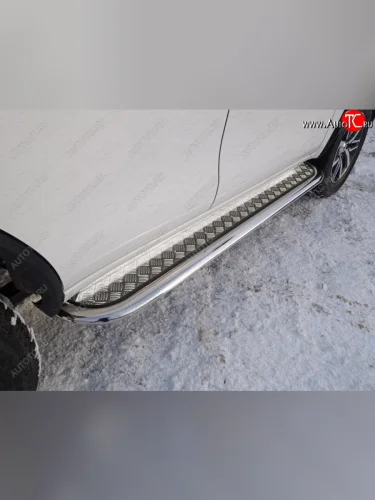 Пороги с площадкой 75х42 мм ТСС Тюнинг (серые) Toyota Fortuner AN160 дорестайлинг (2015-2020)