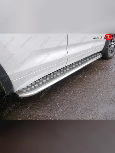 Пороги с площадкой 75х42 мм ТСС Тюнинг (серые) Toyota Highlander XU50 рестайлинг (2016-2020)