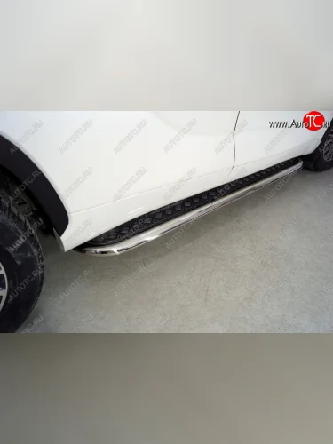 Пороги с площадкой 75х42 мм ТСС Тюнинг (серые) Toyota Highlander XU70 (2020-2025)