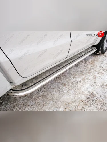 Пороги с площадкой 75х42 мм ТСС Тюнинг (серые) Volkswagen Amarok рестайлинг (2016-2022)