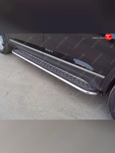 Пороги с площадкой 75х42 мм ТСС Тюнинг (серые) Volkswagen Teramont 1 CA1 дорестайлинг (2016-2020)