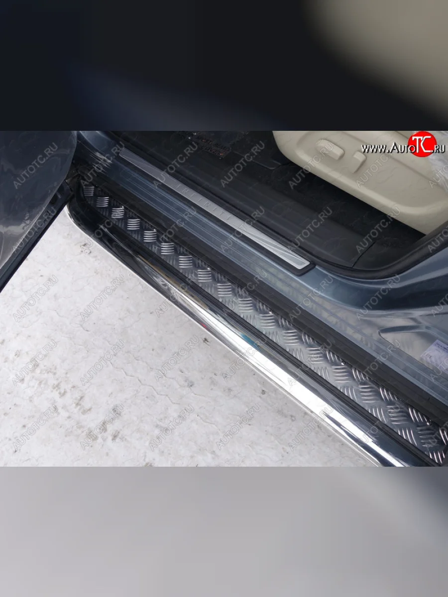 Пороги с площадкой 75х42 мм укороченныеТСС Тюнинг INFINITI QX60 L50 рестайлинг (2016-2021) (серые)  в Воронеже Воронежской области