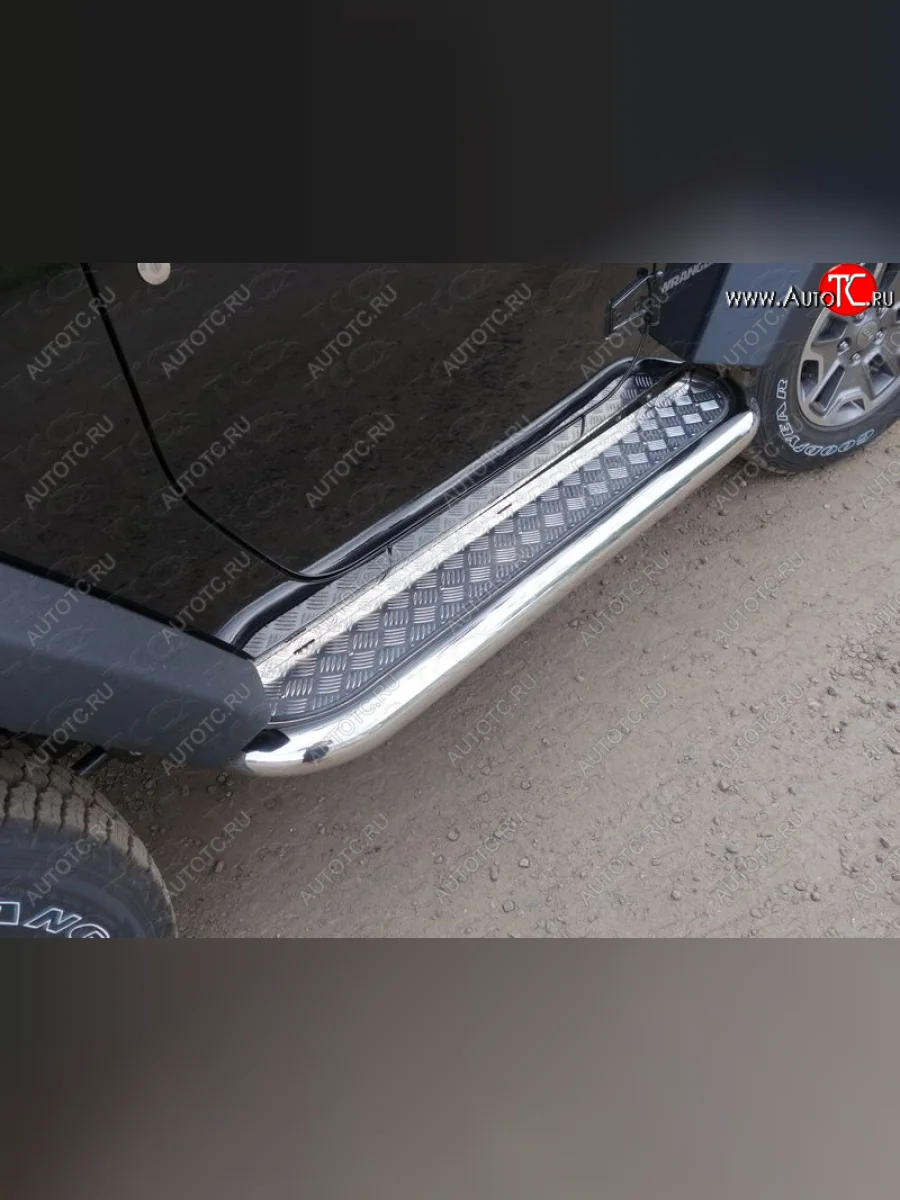 Пороги с площадкой 76,1 мм ТСС Тюнинг Jeep Wrangler JK 3 дв. дорестайлинг (2006-2010) (серые)  в Керчи Республика Крым