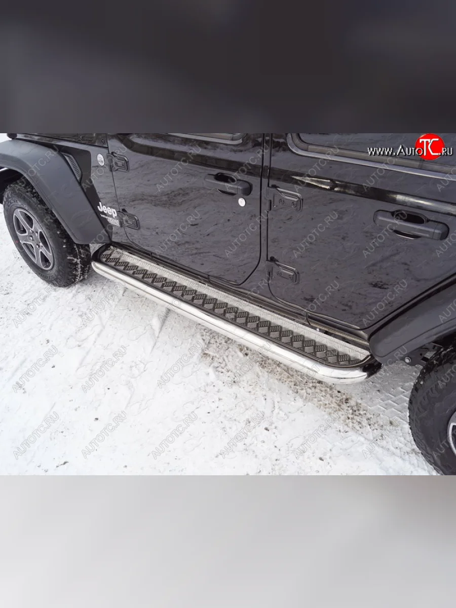 Пороги с площадкой 76,1 мм ТСС Тюнинг Jeep Wrangler JL 3 дв. дорестайлинг (2018-2024) (серые)  в Керчи Республика Крым