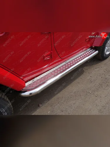 Пороги с площадкой 76,1 мм 5D ТСС Тюнинг (серые) Jeep Wrangler JK 3 дв. дорестайлинг (2006-2010)