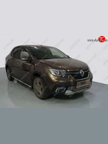Защита порогов труба d42,4 мм ТСС Тюнинг (серые) Renault Logan Stepway (2018-2025)