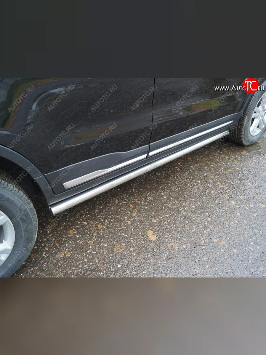 Защита порогов труба (нержавейка d60,3 мм) ТСС Тюнинг Geely Atlas NL3 (2016-2022) (серые)  с доставкой в г. Керчь