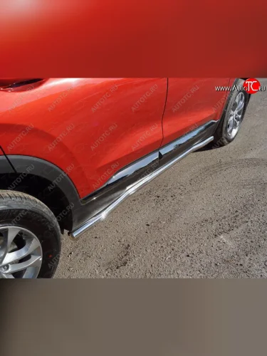 Защита порогов труба d60,3 мм ТСС Тюнинг (серые) Hyundai Santa Fe TM дорестайлинг (2018-2021)