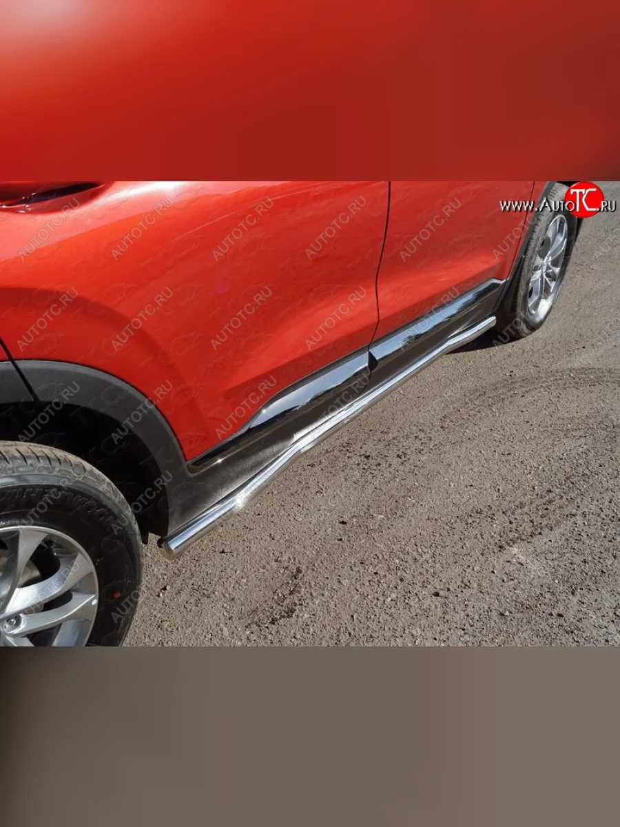 Защита порогов труба d60,3 мм ТСС Тюнинг Hyundai Santa Fe TM дорестайлинг (2018-2021) (серые)  с доставкой в г. Керчь