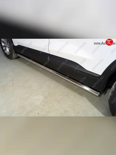 Защита порогов труба d60,3 мм ТСС Тюнинг (серые) Hyundai Santa Fe TM рестайлинг (2020-2022)