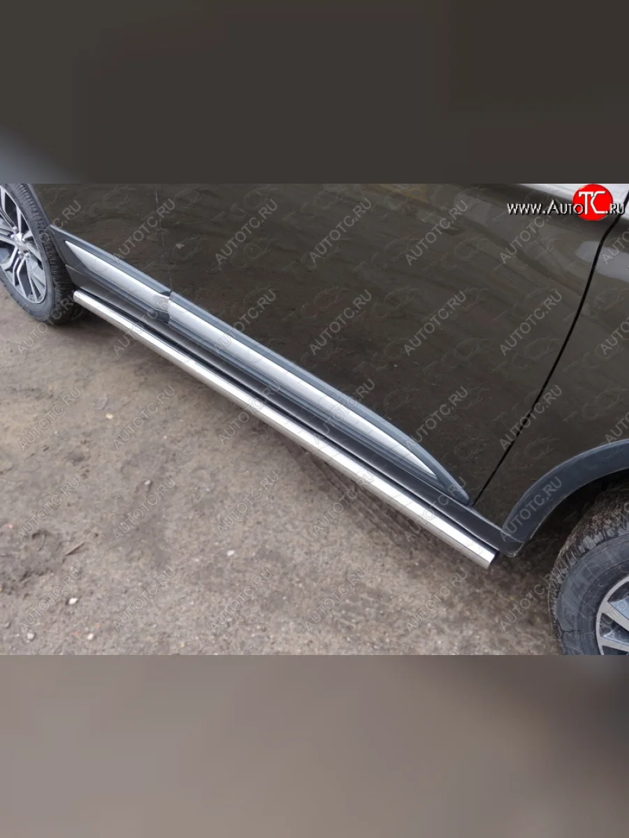 Защита порогов труба d60,3 мм ТСС Тюнинг Mitsubishi Outlander GF 2-ой рестайлинг (2015-2018) (серые)  в Перми Пермском крае