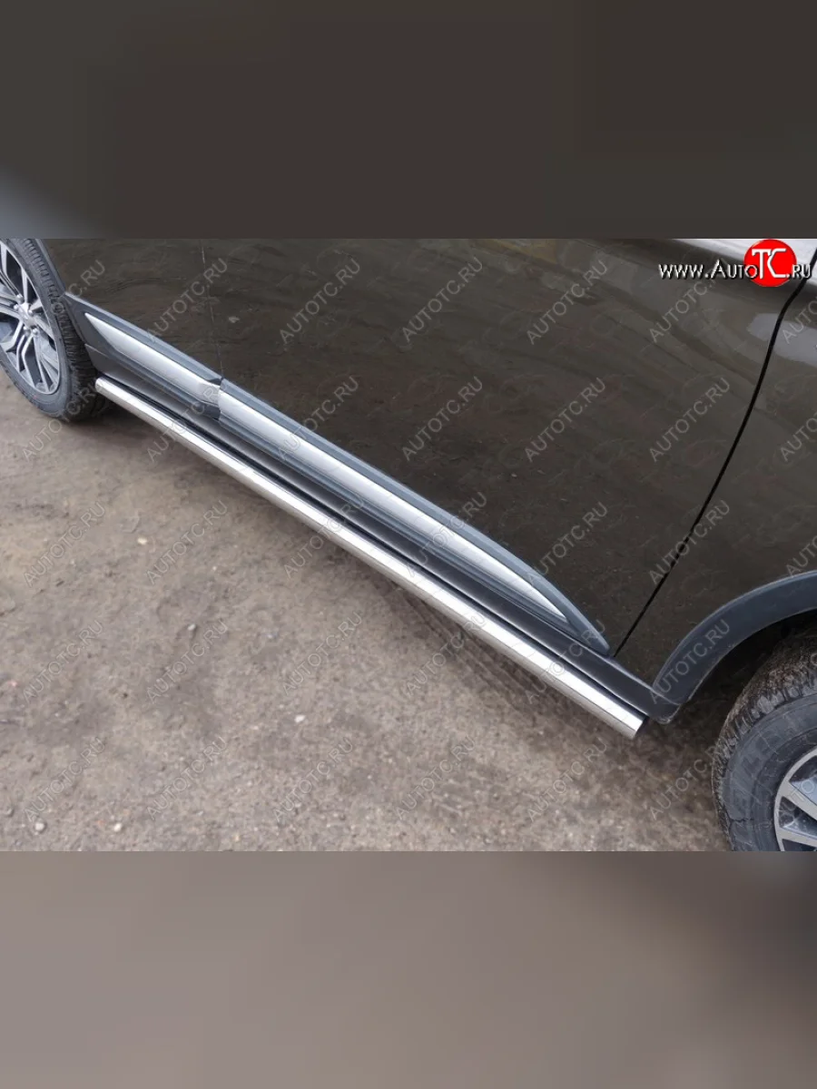 Защита порогов труба d60,3 мм ТСС Тюнинг Mitsubishi Outlander GF 3-ий рестайлинг (2018-2022) (серые)  в Самаре Самарской области