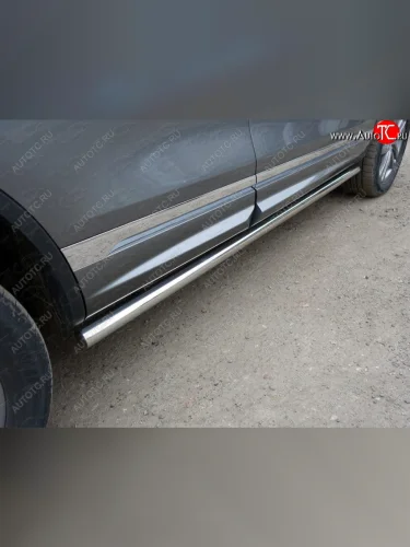 Защита порогов труба d60,3 мм ТСС Тюнинг (серые) Volkswagen Touareg 2 NF рестайлинг (2014-2018)