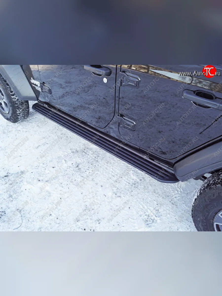 Пороги алюминиевые с пластиковой накладкой ТСС Тюнинг Jeep Wrangler JL 3 дв. дорестайлинг (2018-2024) (серые)  в Керчи Республика Крым