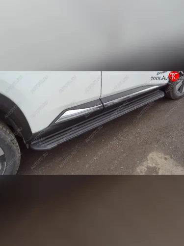 Пороги алюминиевые с пластиковой накладкой ТСС Тюнинг (карбон серебро) Nissan X-trail 4 T33 дорестайлинг (2021-2025)