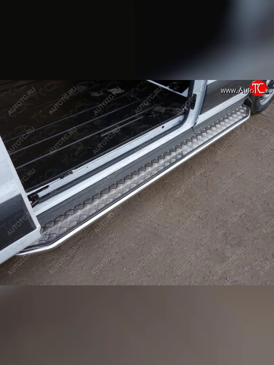 Левый порог с площадкой 42,4 мм ТСС Тюнинг Ford Transit цельнометаллический фургон (2014-2022) (серый)  с доставкой в г. Керчь