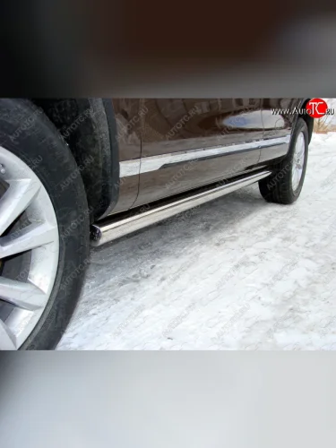 Защита порогов труба 76,1 мм ТСС Тюнинг (серые) Volkswagen Touareg 2 NF рестайлинг (2014-2018)