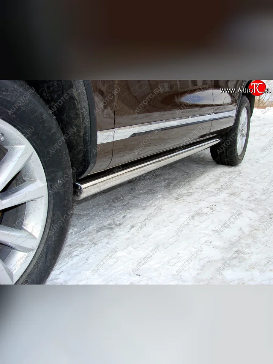 Защита порогов труба 76,1 мм ТСС Тюнинг Volkswagen Touareg 2 NF рестайлинг (2014-2018) (серые)  в Перми Пермском крае
