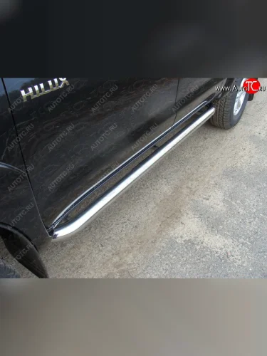 Защита порогов труба 76,1 мм ТСС Тюнинг (серые) Toyota Hilux  AN20,AN30 (2011-2016)  2-ой рестайлинг