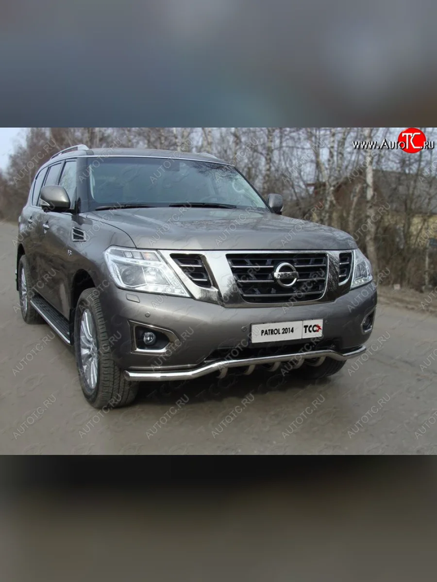 Защита переднего бампера кенгурин с вставкой 60,3 мм ТСС Тюнинг Nissan Patrol 6 Y62 рестайлинг (2014-2017) (нержавейка)  в Керчи Республика Крым