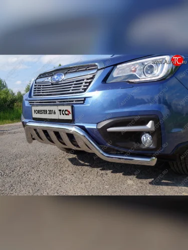 Защита переднего бампера кенгурин с вставкой 60,3*75 мм ТСС Тюнинг (нержавейка) Subaru Forester  SJ (2016-2019) рестайлинг