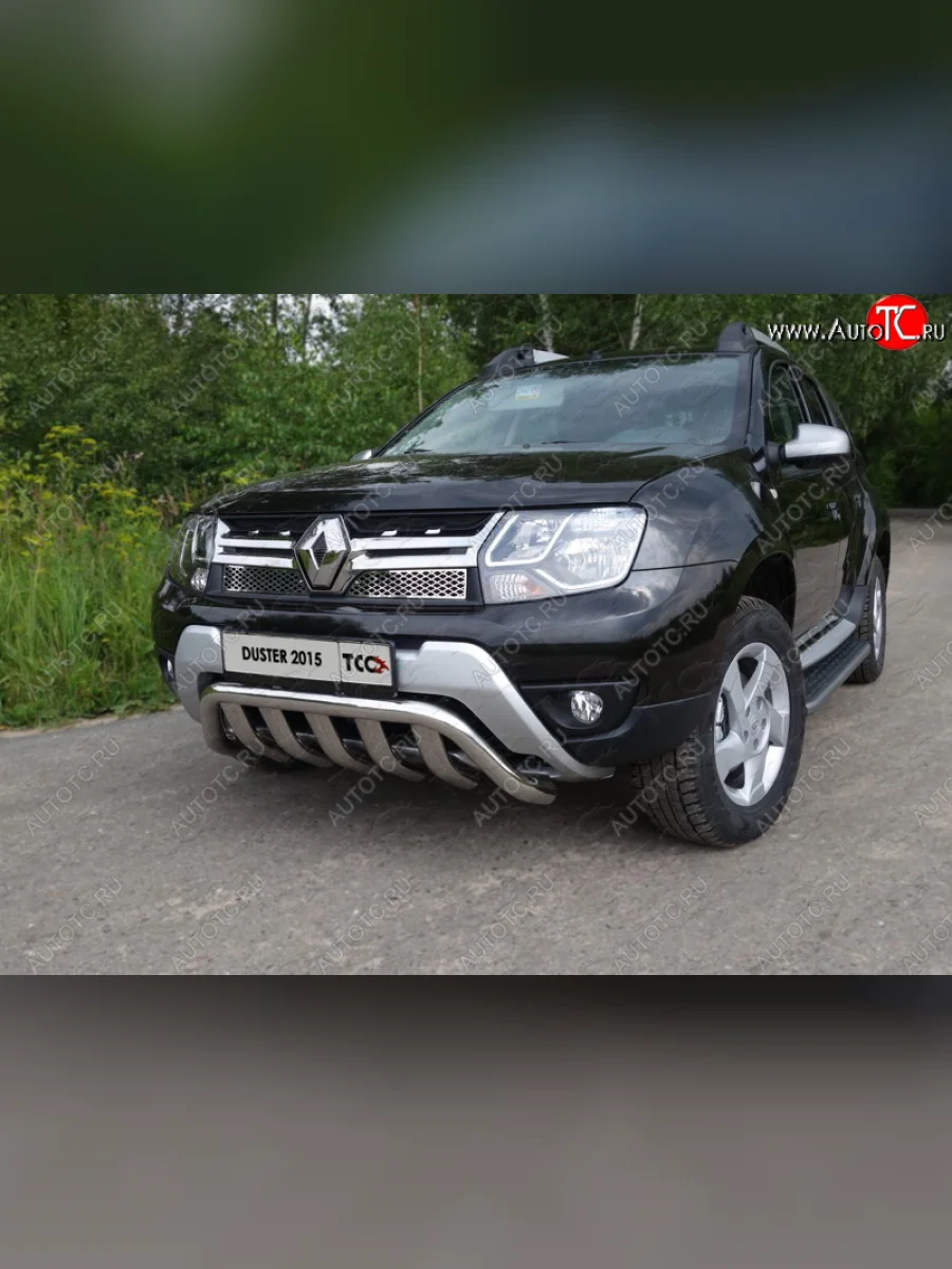 Защита переднего бампера кенгурин с вставкой 60,3*75 мм ТСС Тюнинг Renault Duster HS рестайлинг (2015-2021) (нержавейка)  в Керчи Республика Крым