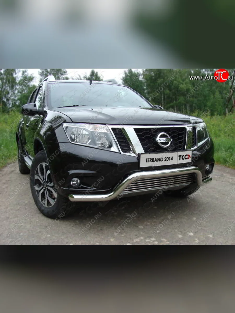 Защита переднего бампера кенгурин с решеткой 60,3*12 мм ТСС Тюнинг Nissan Terrano D10 дорестайлинг (2013-2016) (нержавейка)  в Перми Пермском крае