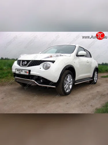 Защита переднего бампера кенгурин 42,4*16 мм ТСС Тюнинг (нержавейка) Nissan Juke  1 YF15 (2010-2014) дорестайлинг