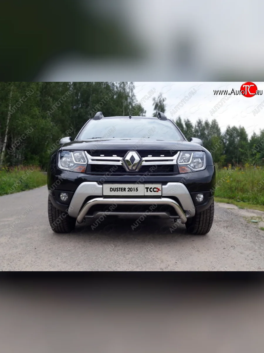 Защита переднего бампера кенгурин 60,3 мм ТСС Тюнинг Renault Duster HS рестайлинг (2015-2021) (нержавейка)  в Керчи Республика Крым