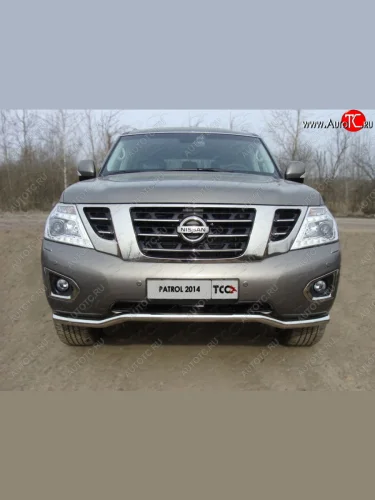 Защита переднего бампера кенгурин 60,3 мм ТСС Тюнинг (нержавейка) Nissan Patrol  6 (2014-2017) Y62 рестайлинг