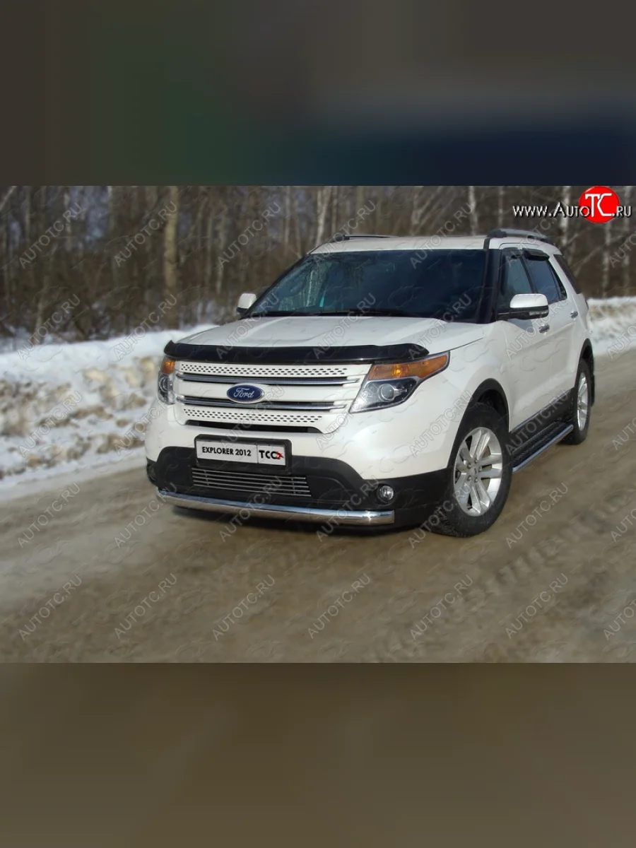 Защита переднего бампера кенгурин 75*42 мм ТСС Тюнинг Ford Explorer U502 дорестайлинг (2010-2016) (нержавейка)  в Самаре Самарской области