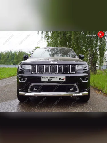 Защита переднего бампера овальная длинная с ДХО 75х42 мм ТСС Тюнинг (нержавейка) Jeep Grand Cherokee WK2 2-ой рестайлинг (2017-2022)