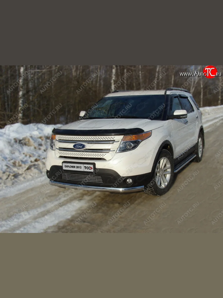 Защита переднего бампера овальная длинная 75х42 мм ТСС Тюнинг Ford Explorer U502 дорестайлинг (2010-2016) (нержавейка)  в Воронеже Воронежской области