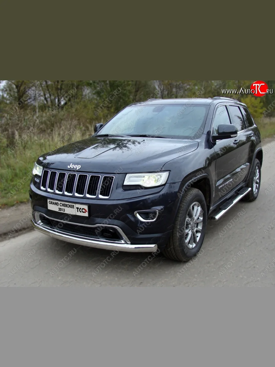 Защита переднего бампера овальная длинная 75х42 мм ТСС Тюнинг Jeep Grand Cherokee WK2 1-ый рестайлинг (2013-2018) (нержавейка)  в Самаре Самарской области