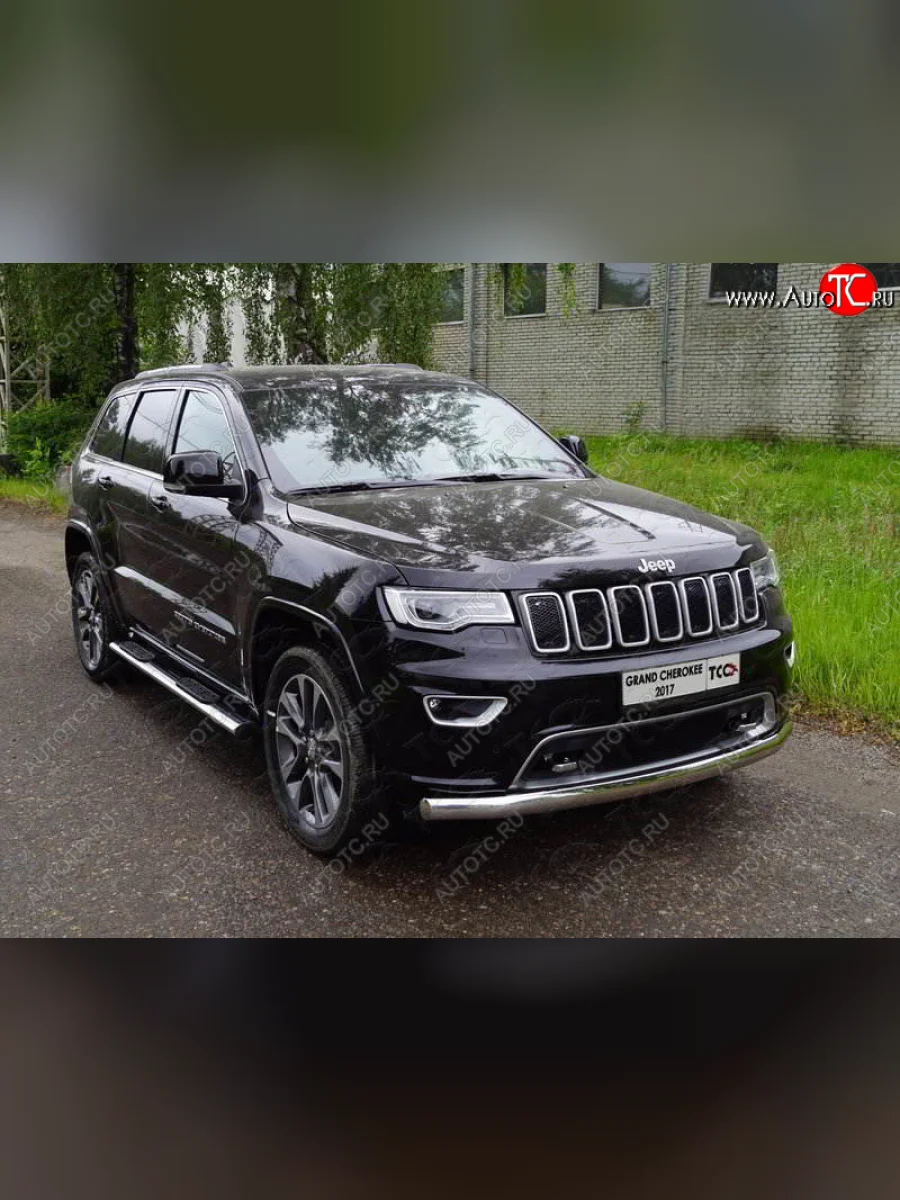 Защита переднего бампера овальная длинная 75х42 мм ТСС тюнинг Jeep Grand Cherokee WK2 2-ой рестайлинг (2017-2022) (нержавейка)  в Самаре Самарской области