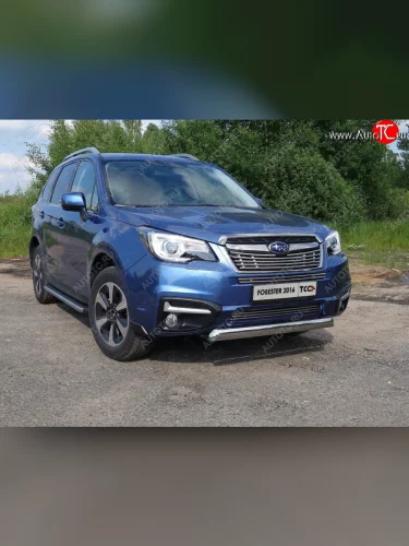 Защита переднего бампера овальная короткая 75х42 мм ТСС тюнинг (нержвавейка) Subaru Forester SJ рестайлинг (2016-2019)