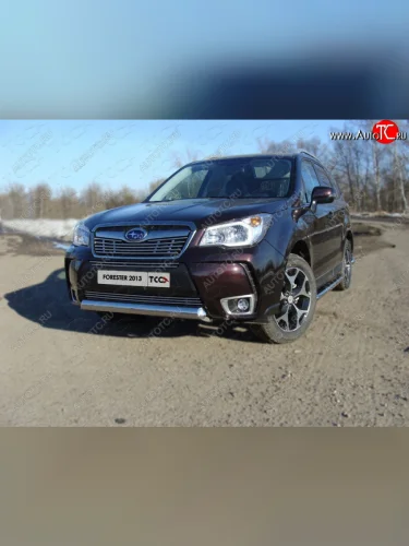 Защита переднего бампера овальная короткая 75х42 мм ТСС тюнинг (нержавейка) Subaru Forester SJ дорестайлинг (2012-2016)