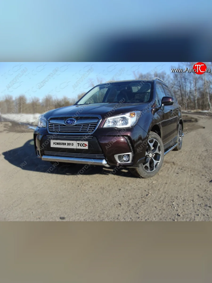 Защита переднего бампера овальная короткая 75х42 мм ТСС тюнинг Subaru Forester SJ дорестайлинг (2012-2016) (нержавейка)  в Керчи Республика Крым
