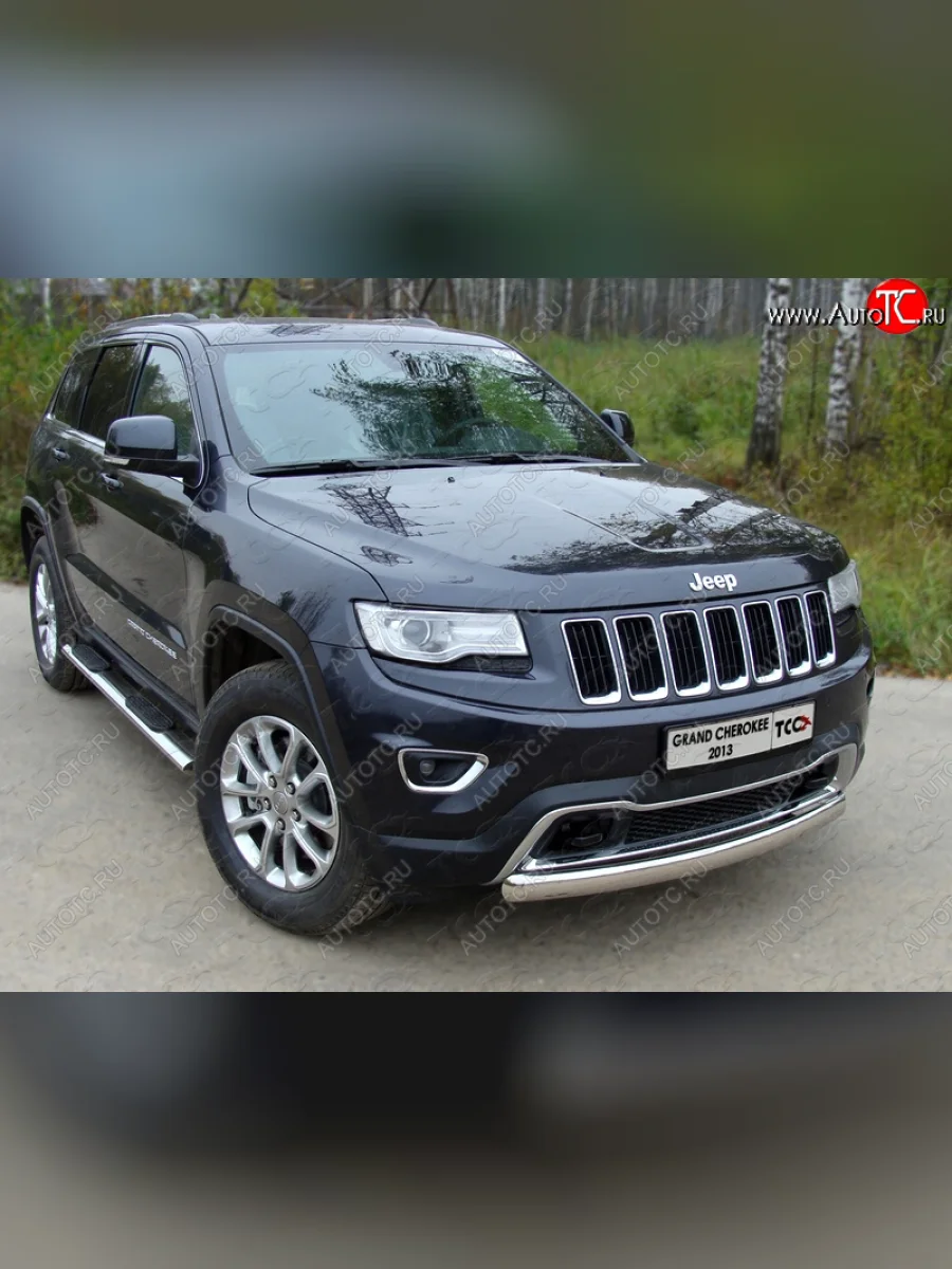 Защита переднего бампера овальная короткая 75х42 мм ТСС тюнинг Jeep Grand Cherokee WK2 1-ый рестайлинг (2013-2018) (нержавейка)  в Самаре Самарской области
