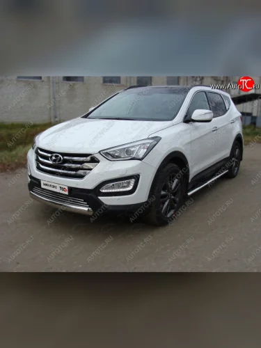 Защита переднего бампера овальная короткая 75х42 мм ТСС тюнинг (нержавейка) Hyundai Santa Fe DM дорестайлинг (2012-2016)