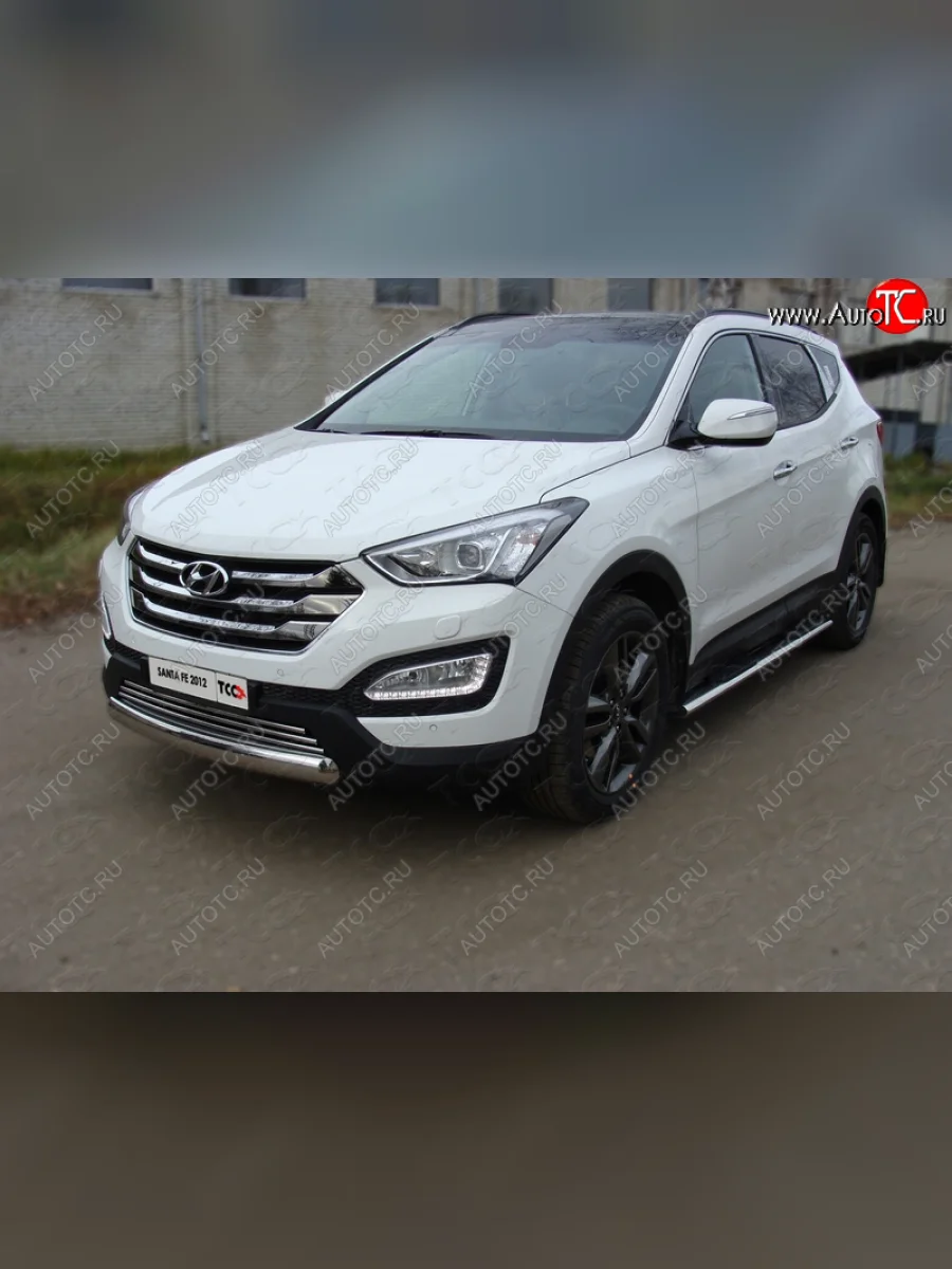 Защита переднего бампера овальная короткая 75х42 мм ТСС тюнинг Hyundai Santa Fe DM дорестайлинг (2012-2016) (нержавейка)  в Самаре Самарской области