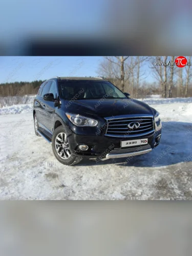 Защита переднего бампера овальная короткая 75х42 мм ТСС тюнинг (нержавейка) INFINITI QX60 L50 дорестайлинг (2013-2016)