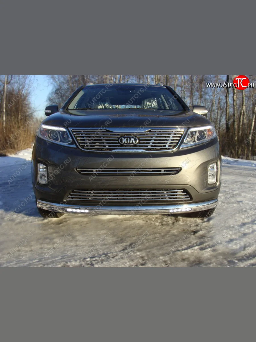 Защита переднего бампера овальная с ДХО 75х42 мм ТСС тюнинг KIA Sorento UM/Prime рестайлинг (2018-2020) (нержавейка)  в Керчи Республика Крым