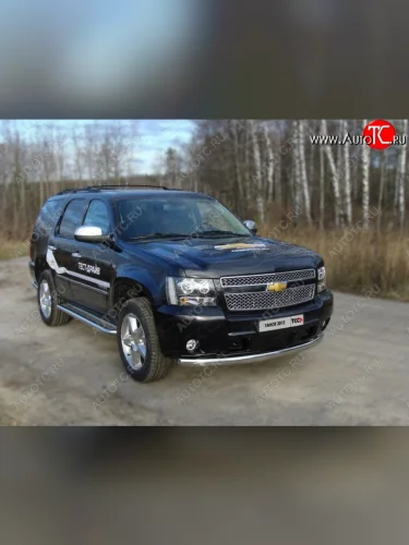 Защита переднего бампера овальная 75х42 мм ТСС тюнинг (нержавейка) Chevrolet Tahoe GMT900 5 дв. (2006-2013)