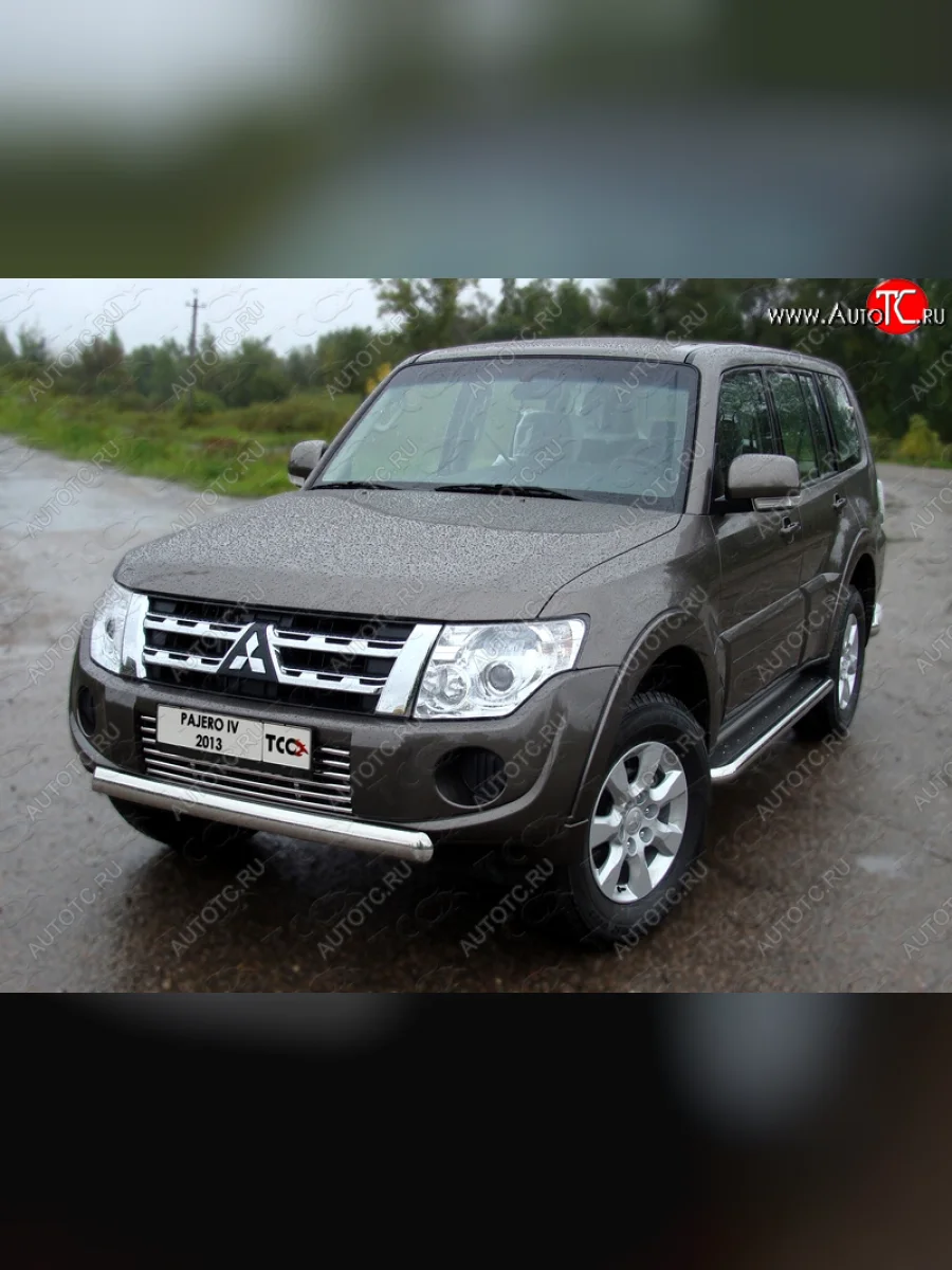Защита переднего бампера овальная 75х42 мм ТСС тюнинг  Mitsubishi Pajero (2011-2015) 4 V90 (нержавейка)  в Воронеже Воронежской области