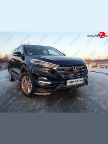 Защита переднего бампера уголки 42,4 мм ТСС тюнинг (нержавейка) Hyundai Tucson TL дорестайлинг (2015-2018)