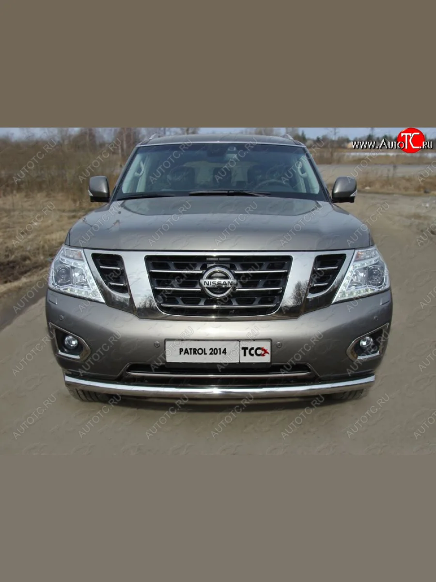 Защита переднего бампера нижняя 76,1 мм ТСС тюнинг Nissan Patrol 6 Y62 рестайлинг (2014-2017) (нержавейка)  в Керчи Республика Крым