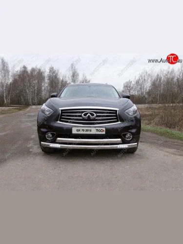 Защита переднего бампера нижняя двойная с ДХО 75*75 мм ТСС Тюнинг (нержавейка) INFINITI QX70 S51 (2013-2020)