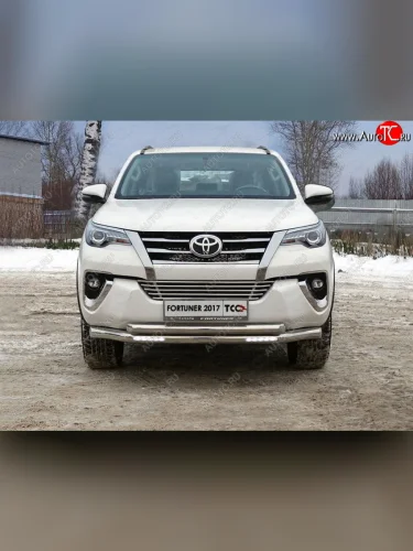 Защита переднего бампера нижняя двойная с ДХО 76,1*60,3 мм ТСС Тюнинг (нержавейка) Toyota Fortuner AN160 дорестайлинг (2015-2020)