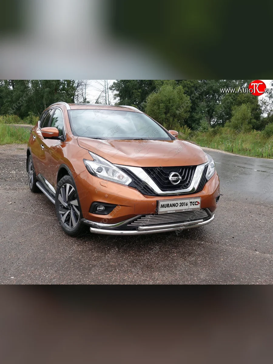 Защита переднего бампера нижняя двойная 60,3*42,4 мм ТСС Тюнинг Nissan Murano 3 Z52 дорестайлинг (2015-2022) (нержавейка)  в Керчи Республика Крым